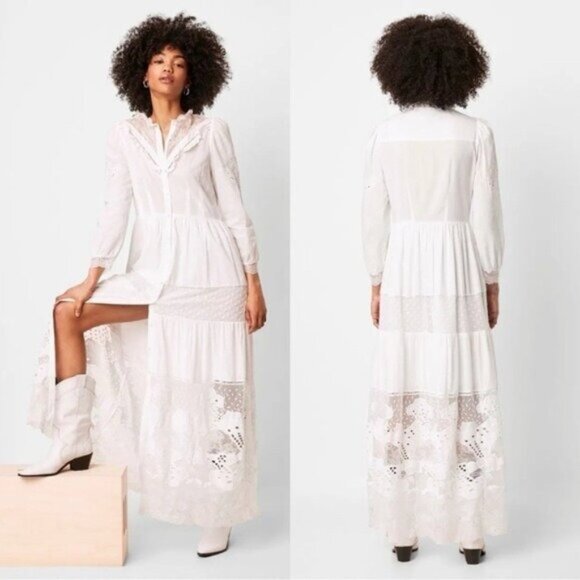NWT French Connection Adeona Lawn Lace Mix French White Maxi Dress Size 10 - Picture 2 of 14